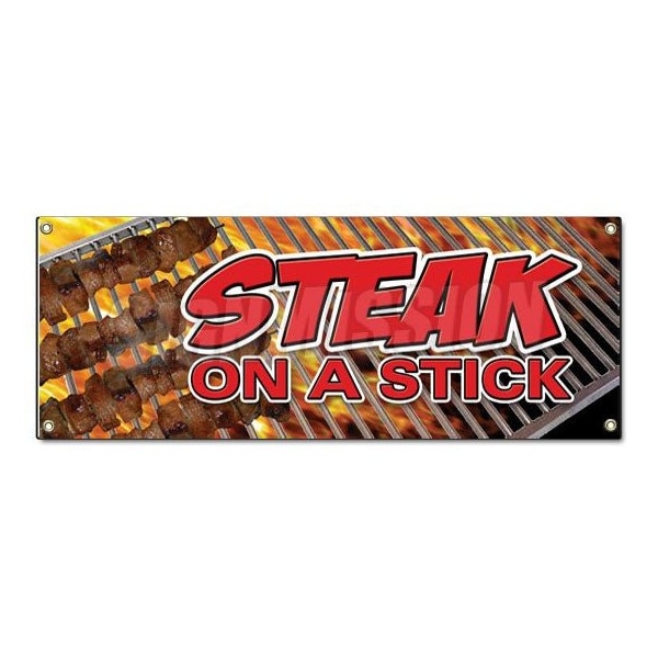 STEAK ON A STICK BANNER SIGN meat steak beef bbq grill restaurant food